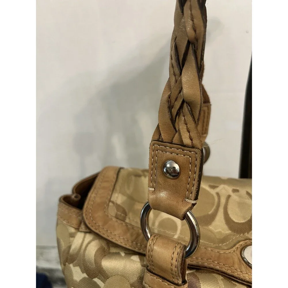 Y2K Coach Chelsea Optic Signature Turn Lock Satchel 10995 Tan Braided Handles
